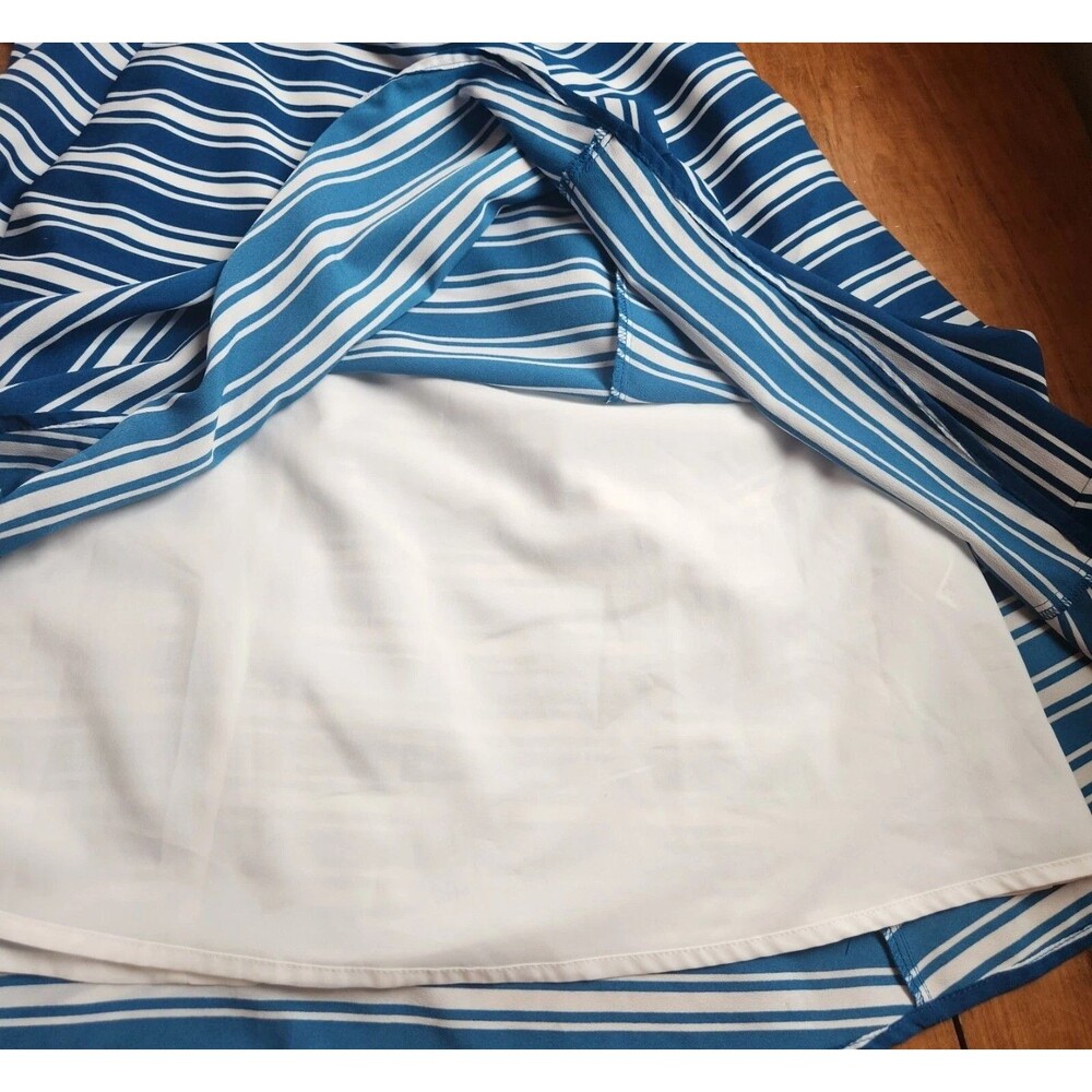 Banana Republic Fit & Flare Blue Striped Belted Sleeveless Summer Dress Size 4 - Picture 9 of 11